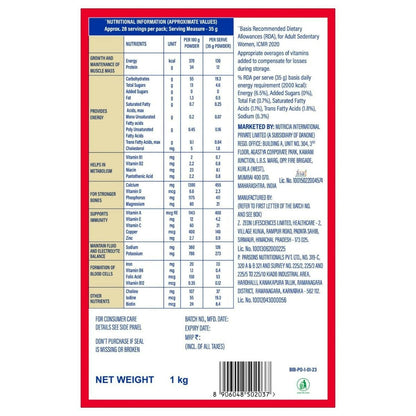 Protinex Creamy Vanilla health supplement powder for adults, a nutritious protein mix in a clear jar with vanilla flavor.