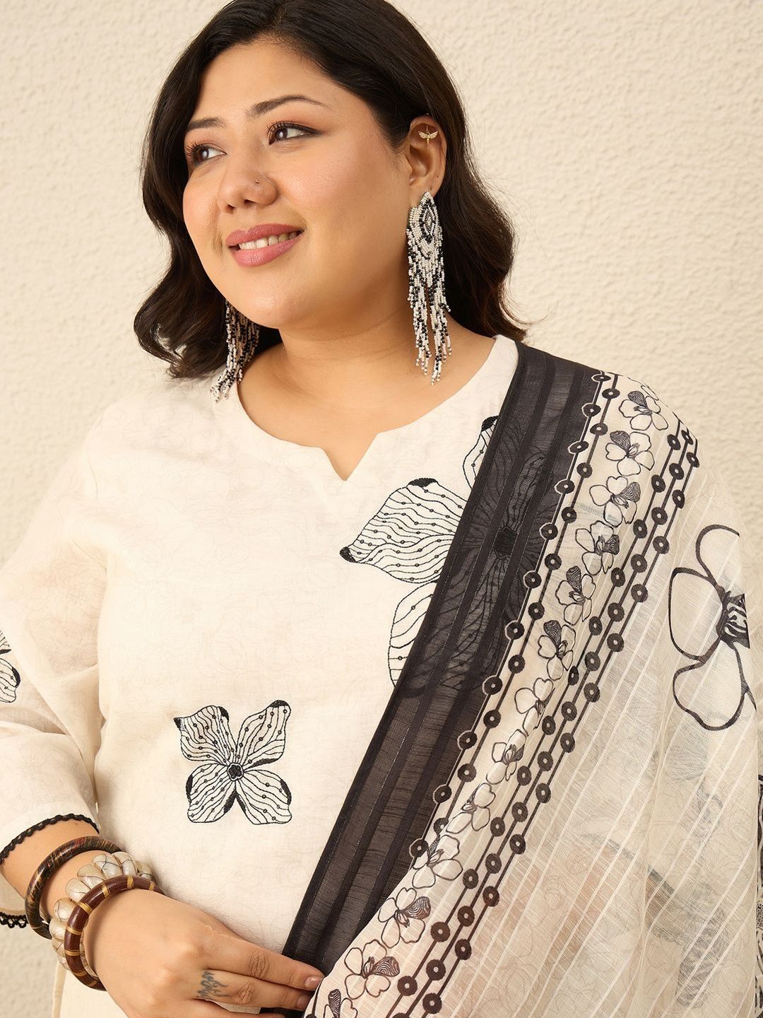 Indyancart Women's Floral Printed Regular Pure Cotton Kurta with Trousers & With Dupatta
