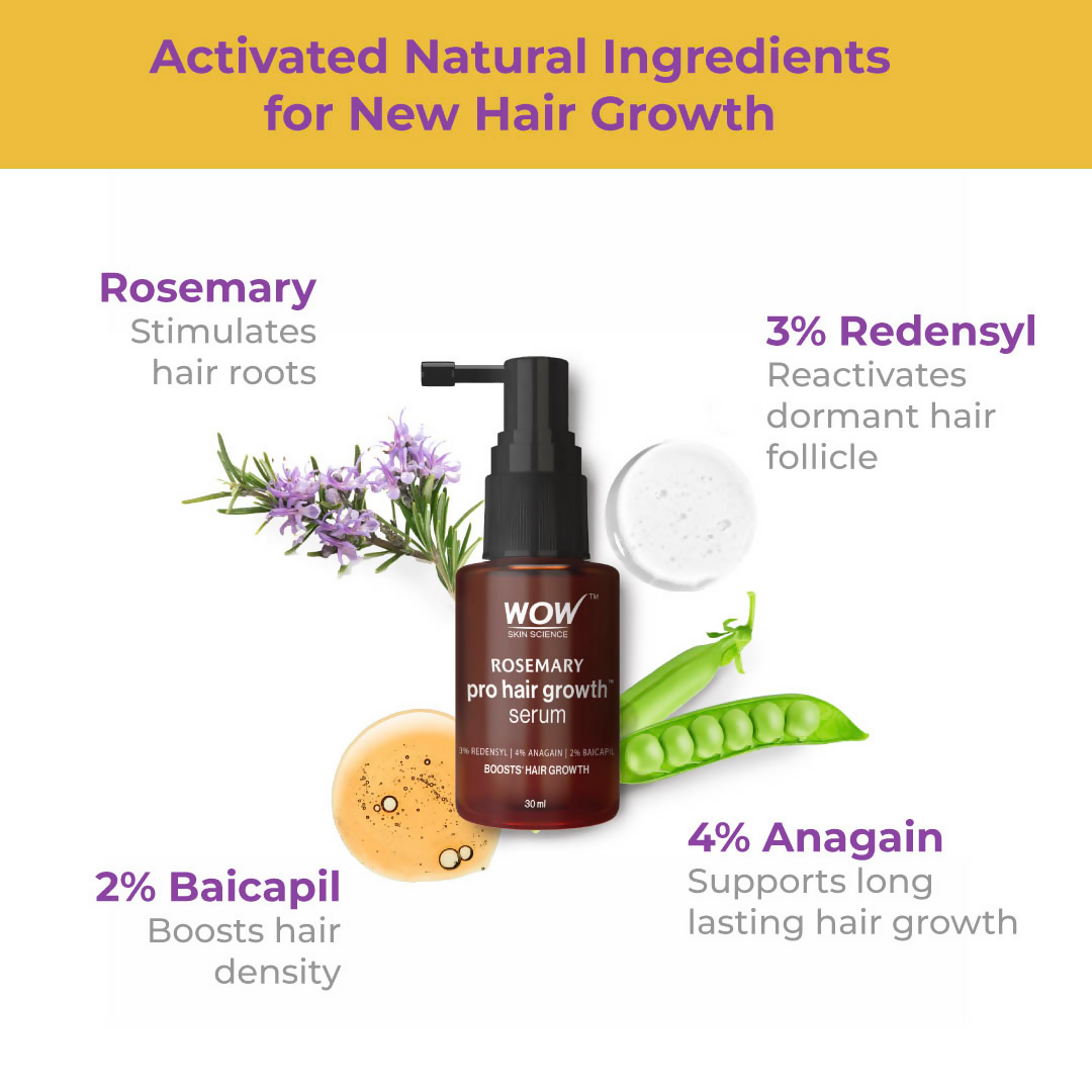 Dove Wow Skin Science Rosemary Pro Hair Growth Serum bottle, showcasing the product for denser, healthier hair.
