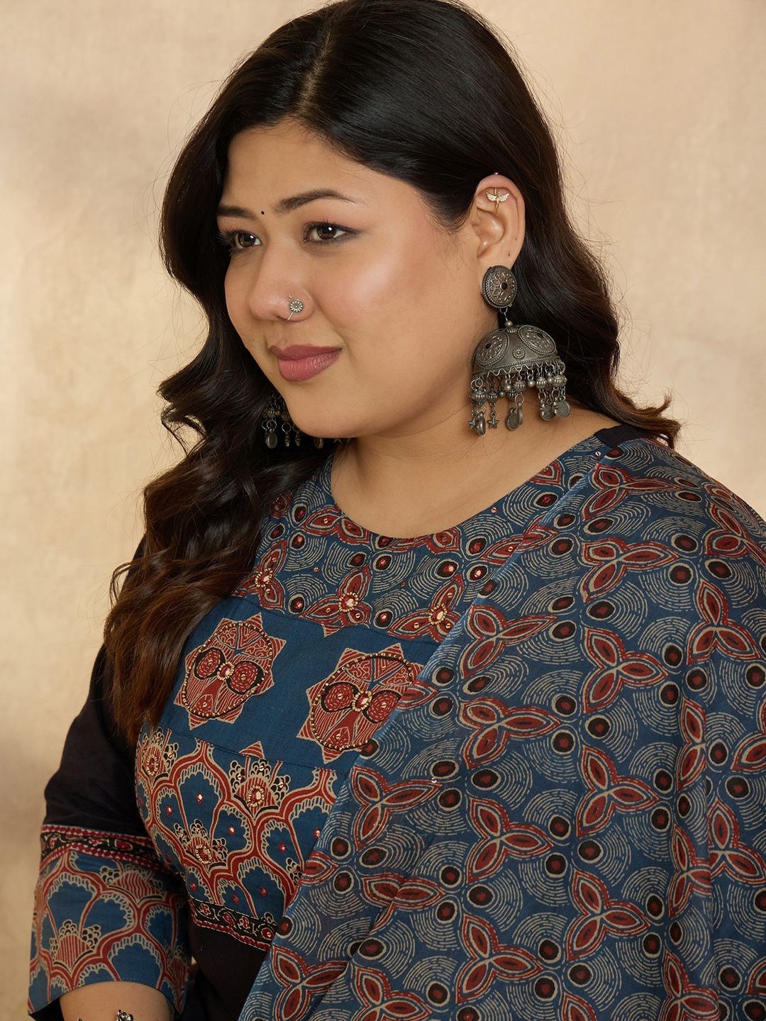 Indyancart Women's Ethnic Motifs Embroidered Regular Beads and Stones Kurta with Trousers & With Dupatta