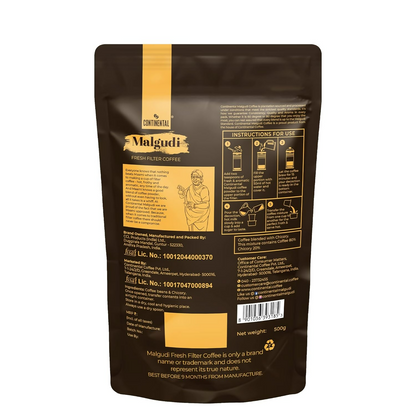 Container of Continental Malgudi Filter Coffee Powder showing the coffee powder inside the jar.
