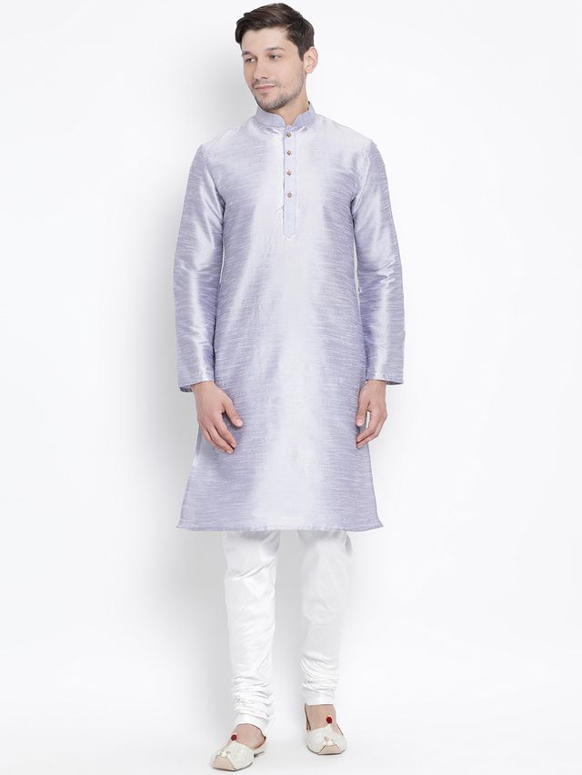 Men's Light Blue Silk Blend Straight Kurta Pyjama Set