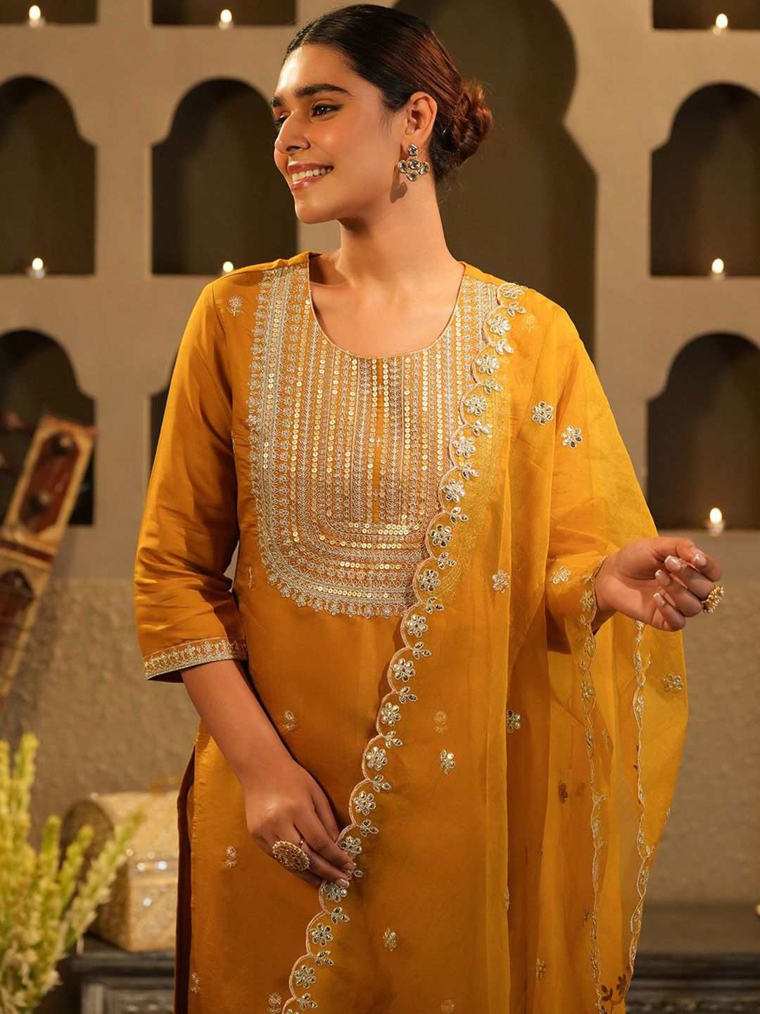 Women Ethnic Motifs Embroidered Kurta with Trousers & Dupatta