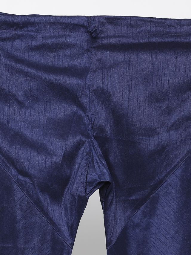 Men's Dark Blue Silk Blend Straight Jacket  Kurta and Pyjama Set