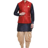 Men's Dark Blue Silk Blend Straight Jacket  Kurta and Dhoti Set