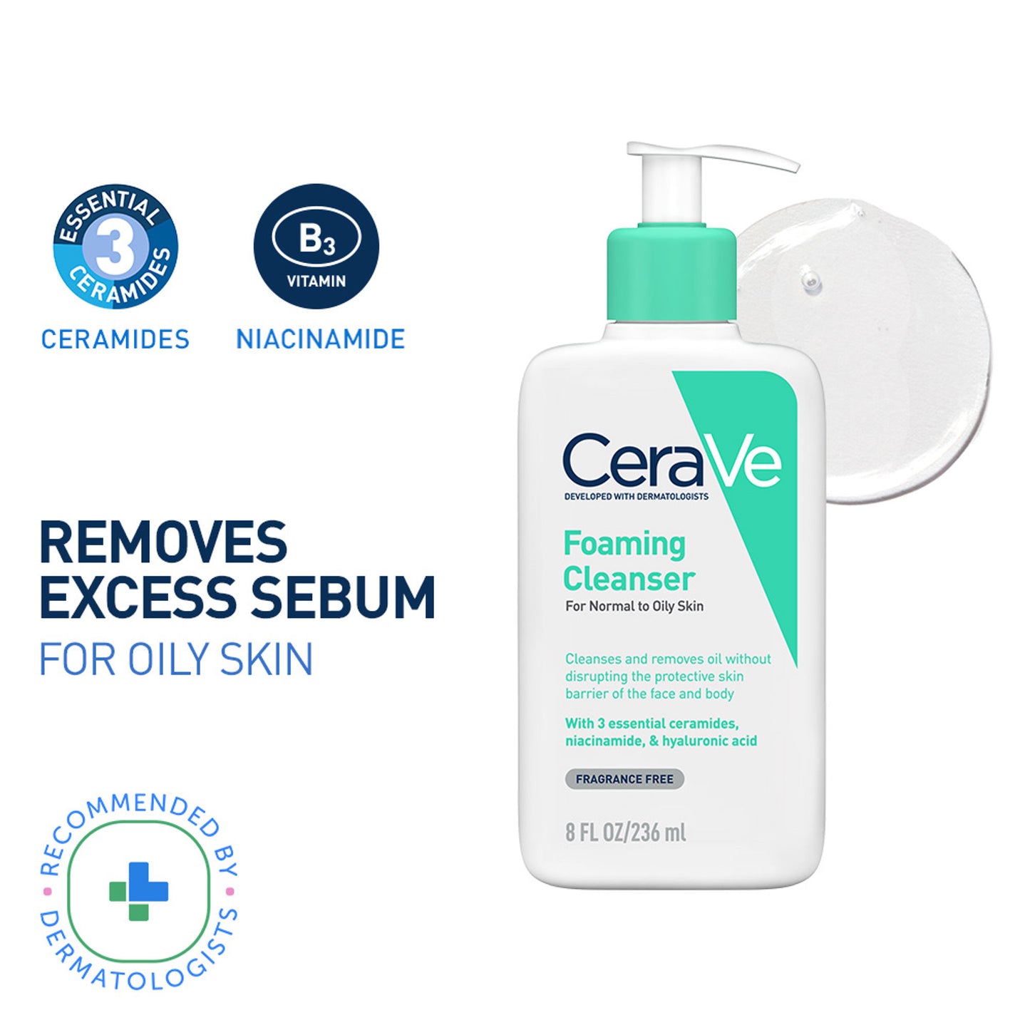 CeraVe Foaming Cleanser Face Wash For Oily Skin with Ceramides, Dermatologist Recommended