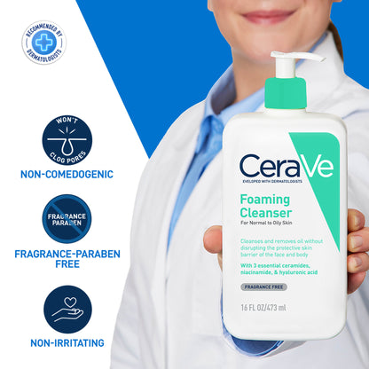 CeraVe Foaming Cleanser Face Wash For Oily Skin with Ceramides, Dermatologist Recommended