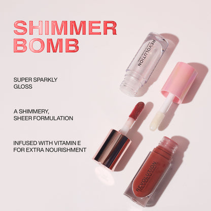 Makeup Revolution Shimmer Bomb Lipgloss-Infused With Vitamin E For Extra Nourishment - Beam Pearl