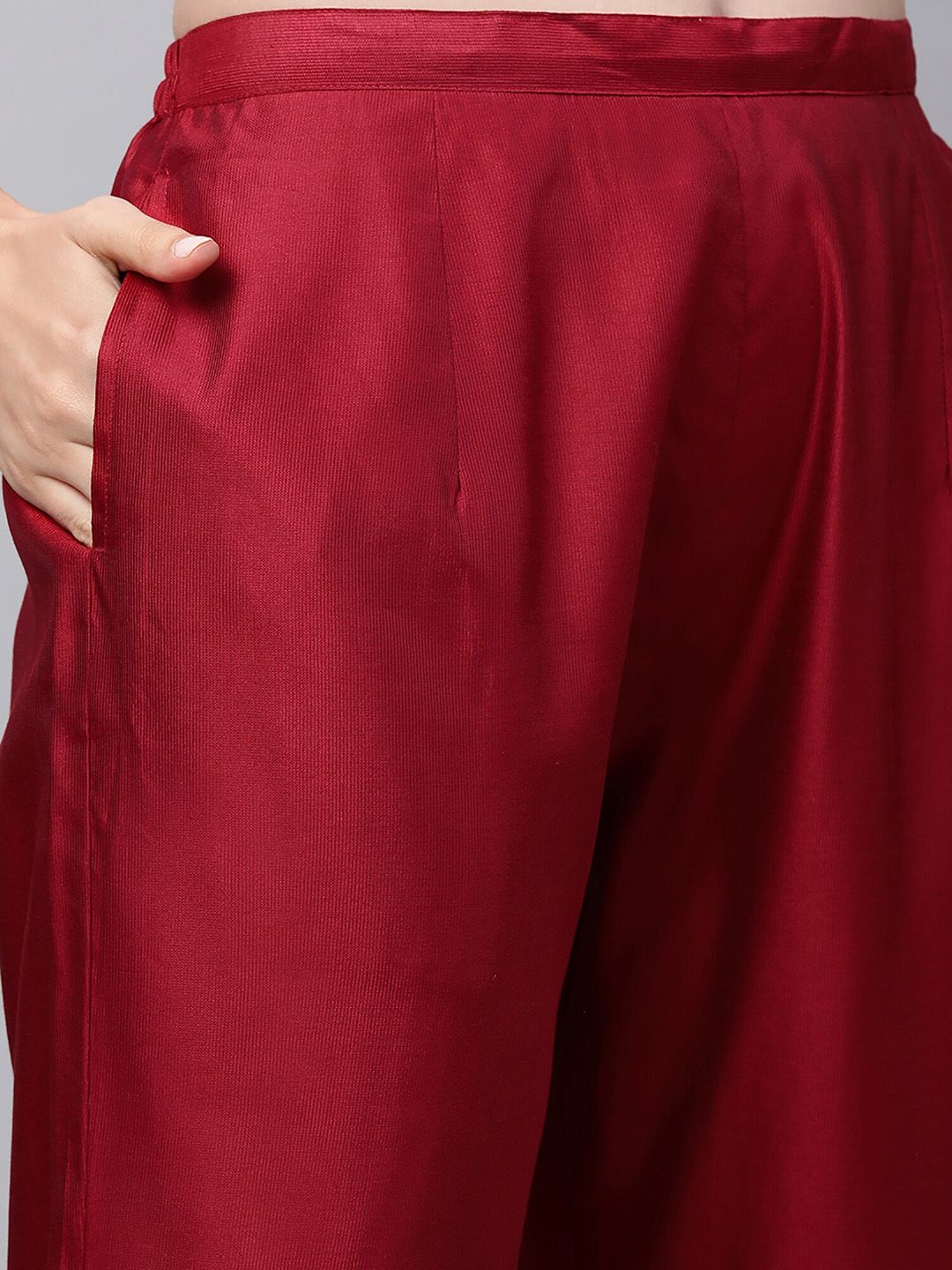 Dhiyona IE Women Red Yoke Design Liva Kurta with Trousers