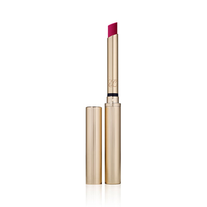 Estee Lauder Pure Color Explicit Silk Matte Lipstick in Last Impression, showcasing the sleek lipstick tube and rich color.