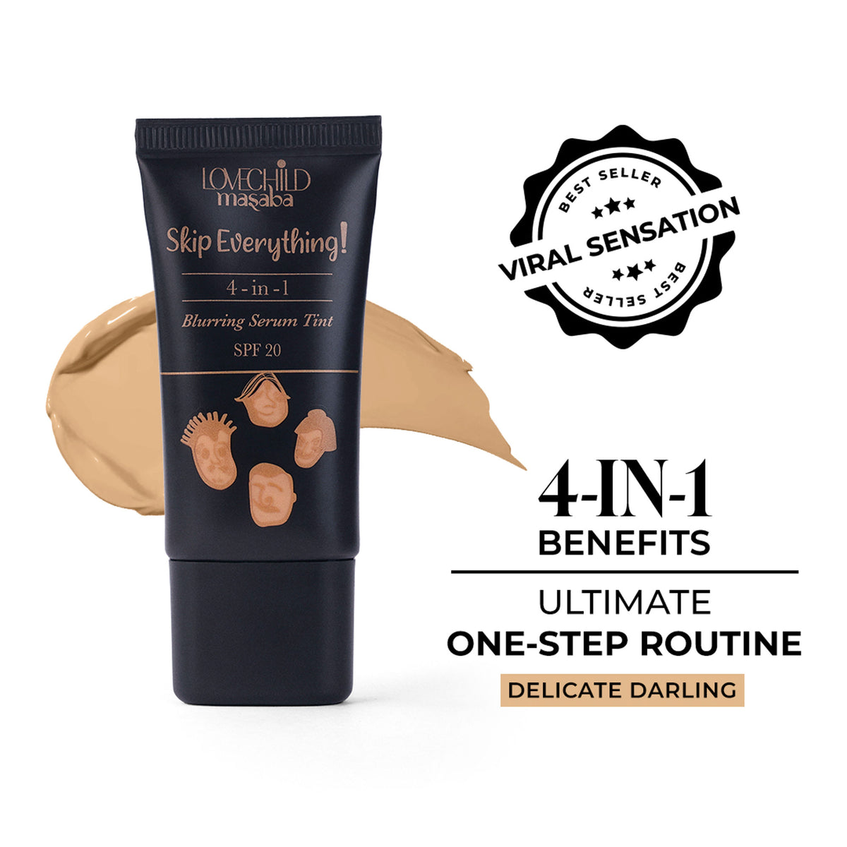 LoveChild Masaba Lovechild Masaba Skip Everything Serum Skin Tint SPF 20 with Vitamin E, liquid foundation for all skin types