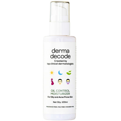 Derma Decode oil-free moisturizer gel for oily, acne-prone skin providing lightweight hydration and clear skin benefits.