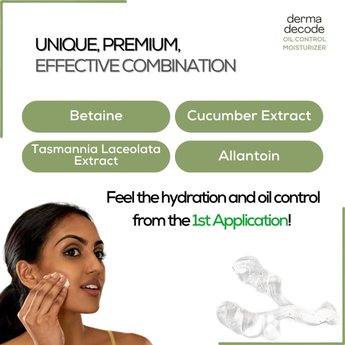 Derma Decode oil-free moisturizer gel for oily, acne-prone skin providing lightweight hydration for a clear complexion.
