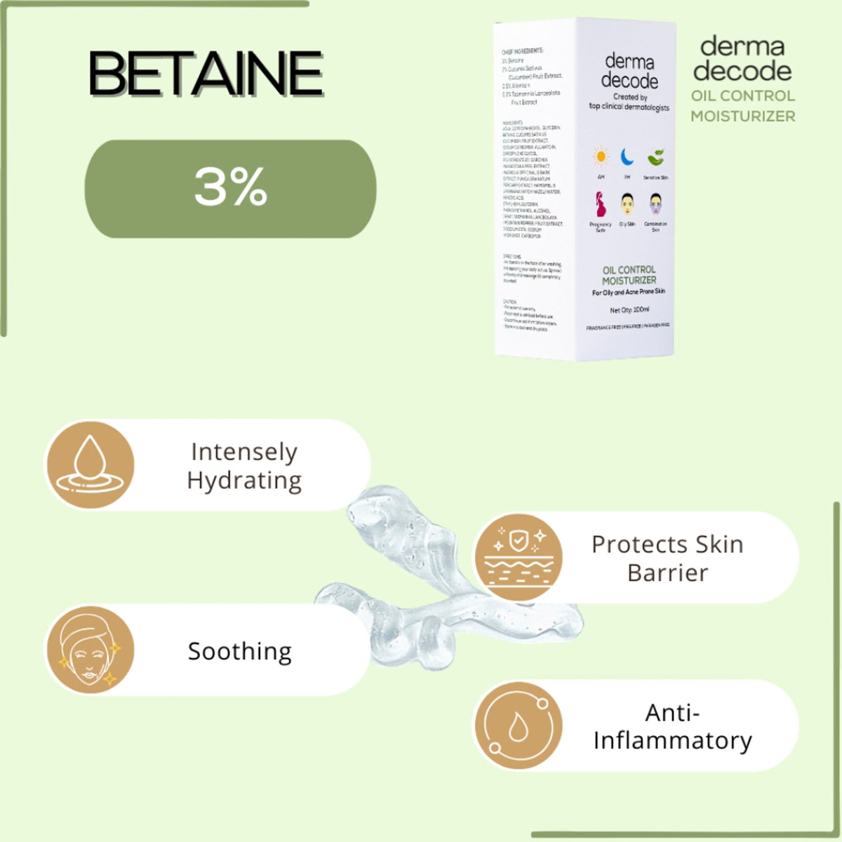Derma Decode oil-free moisturizer gel for oily, acne-prone skin providing lightweight hydration and clear complexion.