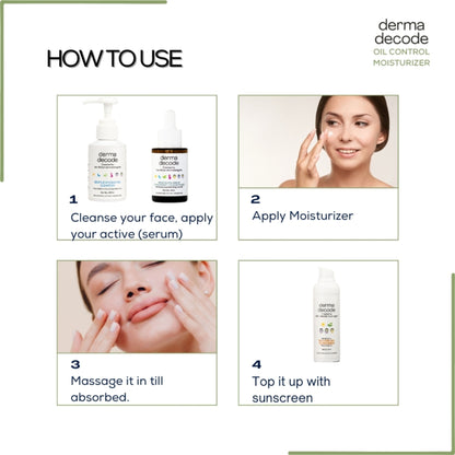 Derma Decode Oil-Free Moisturizer gel for oily, acne-prone skin, providing lightweight hydration and clear complexion.