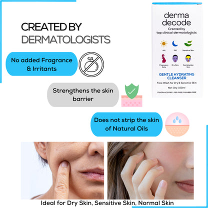 Derma Decode Face Wash for Dry Skin with Hydrating Ingredients Gentle Cleanser for Smooth Soft Skin