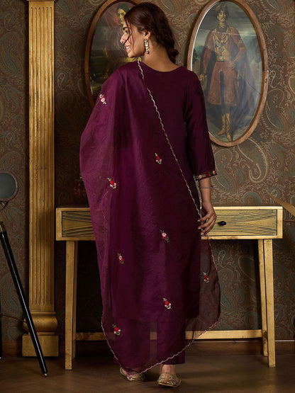 Indyancart IE Floral Embroidered Kurta With Trousers & Dupatta