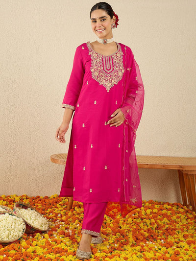 Indyancart IE Women Ethnic Motifs Embroidered Sequinned Kurta with Trousers & Dupatta