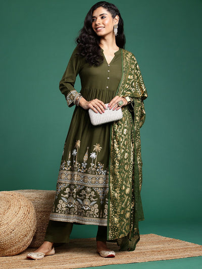 Indyancart SN Women's Floral Printed Regular Kurta with Trousers & Dupatta