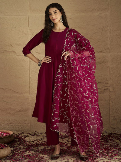 Indyancart VA Women's Solid Kurta with Trousers & Dupatta