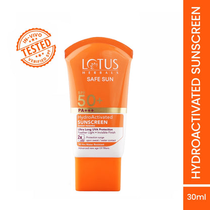Lotus Herbals Safe Sun Hydro Activated Sunscreen SPF 50+ PA+++ & 10 Hr Water Resistant