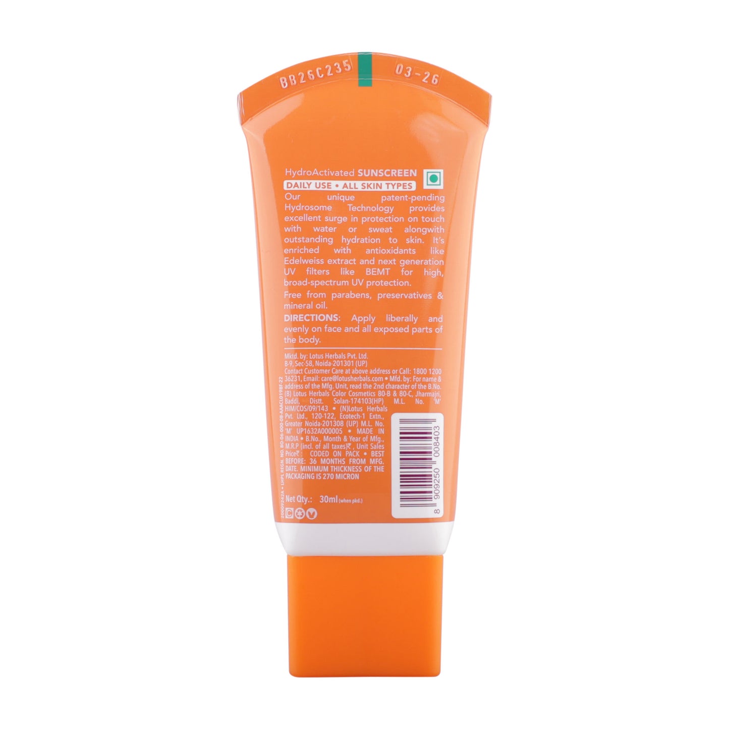 Lotus Herbals Safe Sun Hydro Activated Sunscreen SPF 50+ PA+++ & 10 Hr Water Resistant