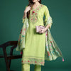 Dhiyona IE Floral Embroidered Thread Work Linen Kurta with Trousers & Dupatta