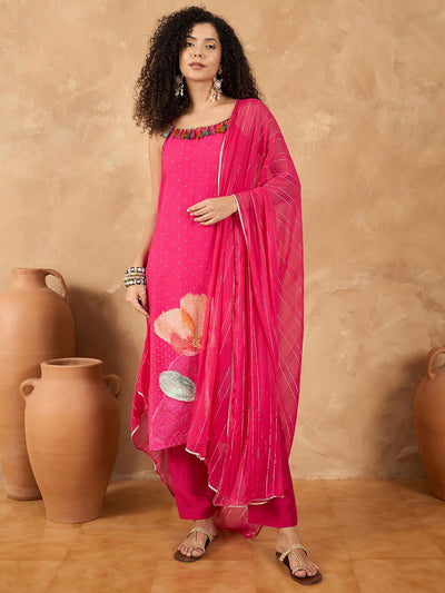 Indyancart VA Women's Spaghetti Strap Floral Kurta with Trousers & Dupatta