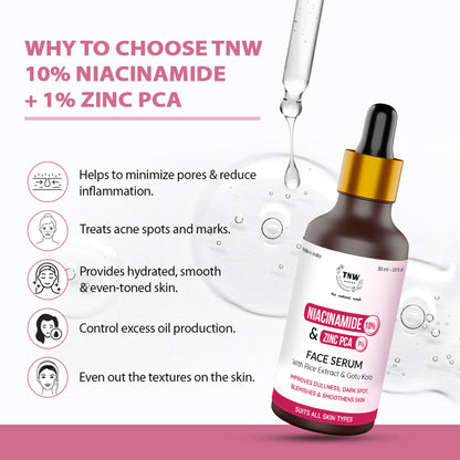 TNW The Natural Wash 10% Niacinamide + 1% Zinc PCA Face Serum, Minimize pores, Even skin tone