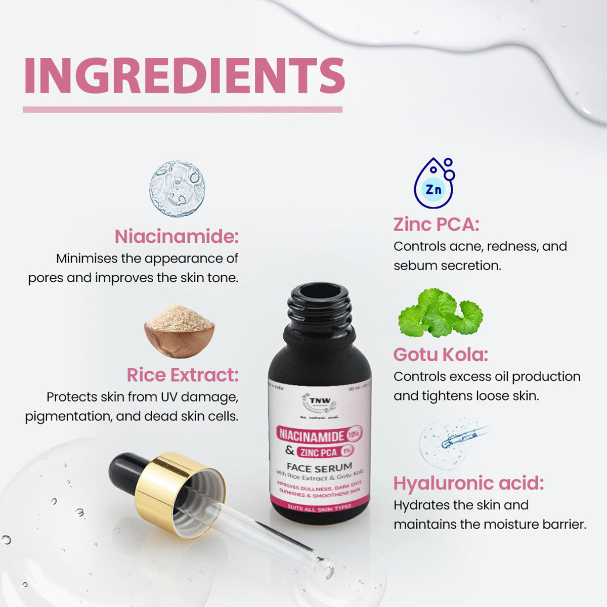 TNW The Natural Wash 10% Niacinamide + 1% Zinc PCA Face Serum, Minimize pores, Even skin tone