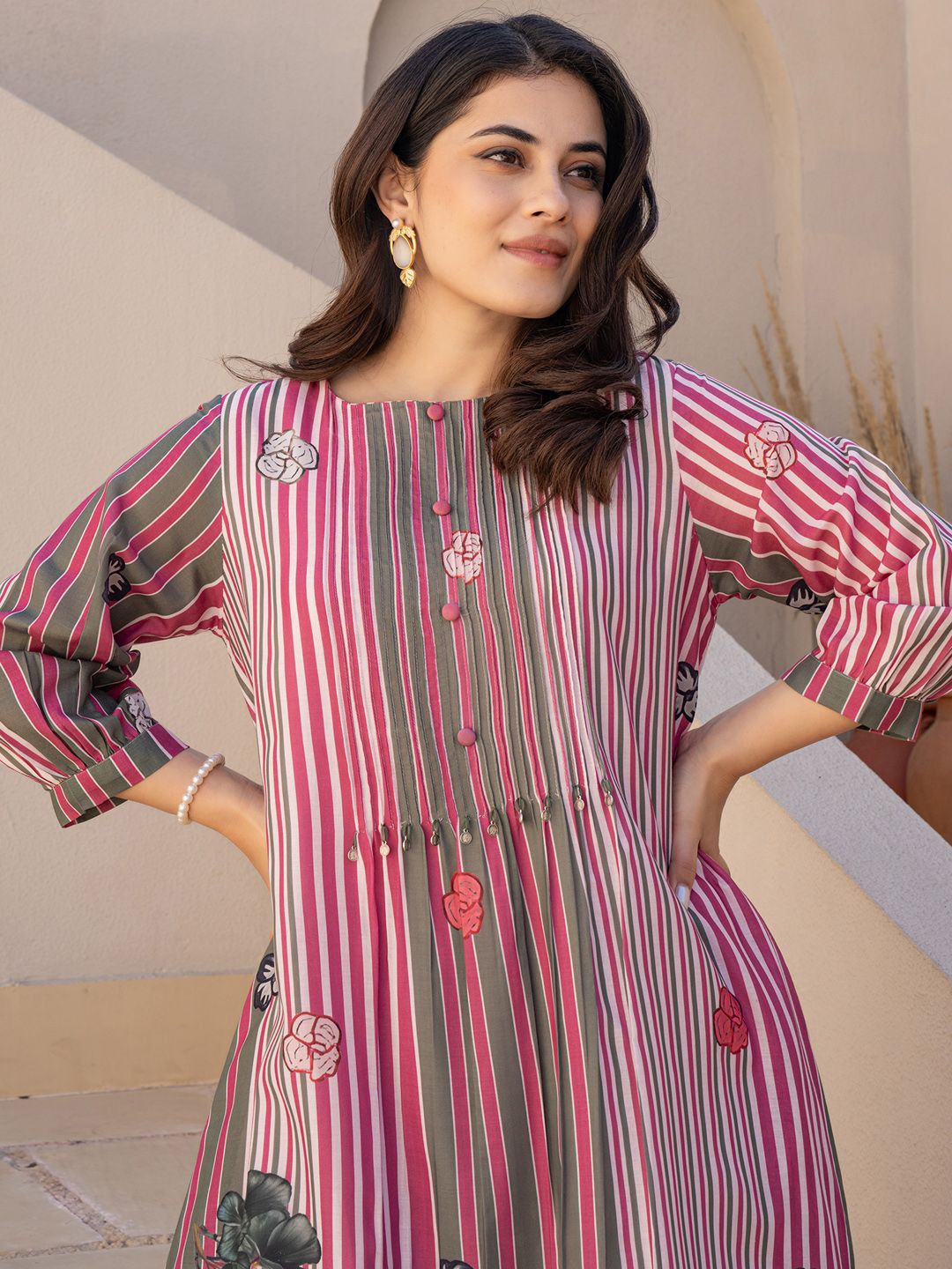 Dhiyona IE Indo era Printed Pure Cotton Round Neck Top With Trousers Co-Ords Set