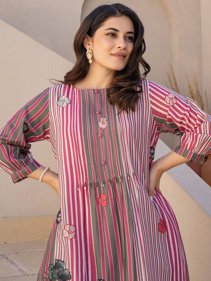 Dhiyona IE Indo era Printed Pure Cotton Round Neck Top With Trousers Co-Ords Set