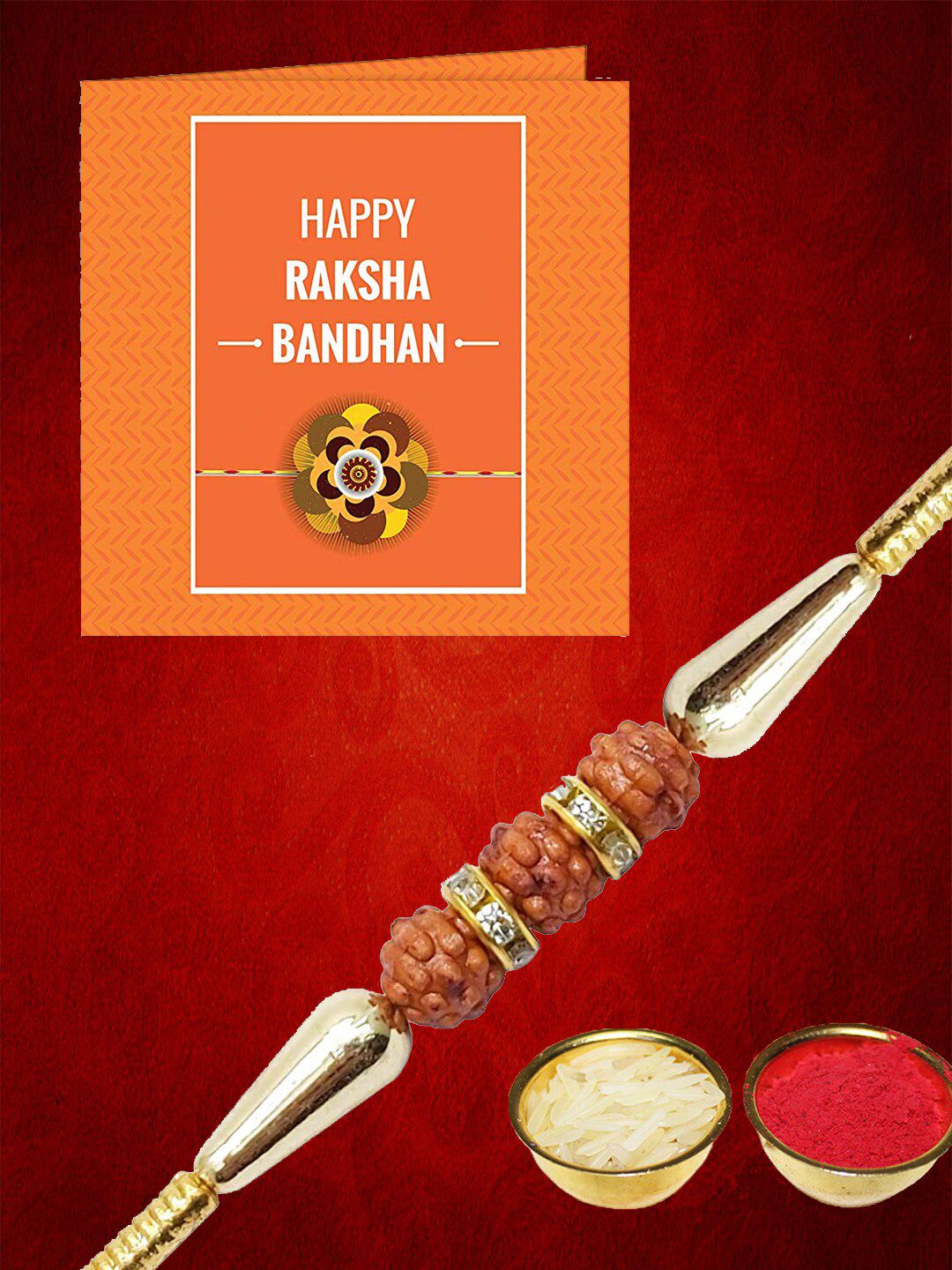 Anouk Stone Studded & beaded Rakhi Greeting Card & Roli Chawal