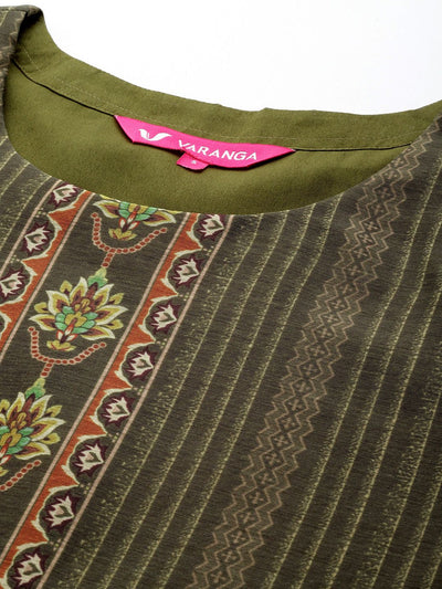 Indyancart VA Women's Ethnic Motifs Printed Chanderi Silk Kurta with Trousers & With Dupatta