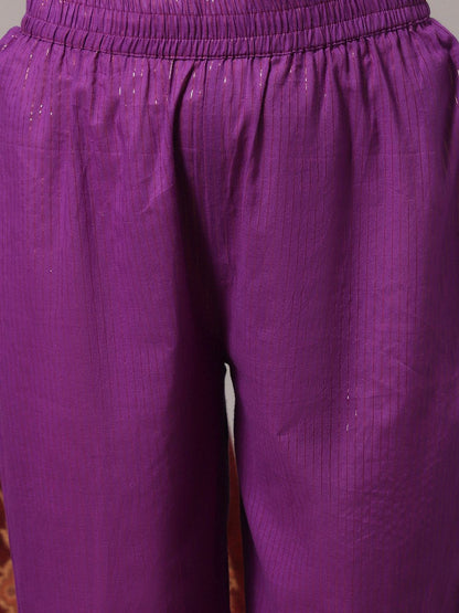 Indyancart VA Women'sFloral Yoke Design Gotta Patti Pure Cotton Kurta & Trousers With Dupatta