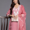 Indyancart IE Women Floral Embroidered Regular Thread Work Kurta with Trousers & With Dupatta