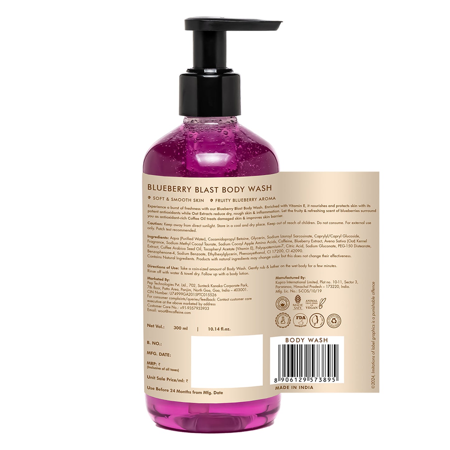 MCaffeine Blueberry Blast Body Wash With Fruity Fresh Blueberry Aroma, Deep Cleansing For Soft Skin