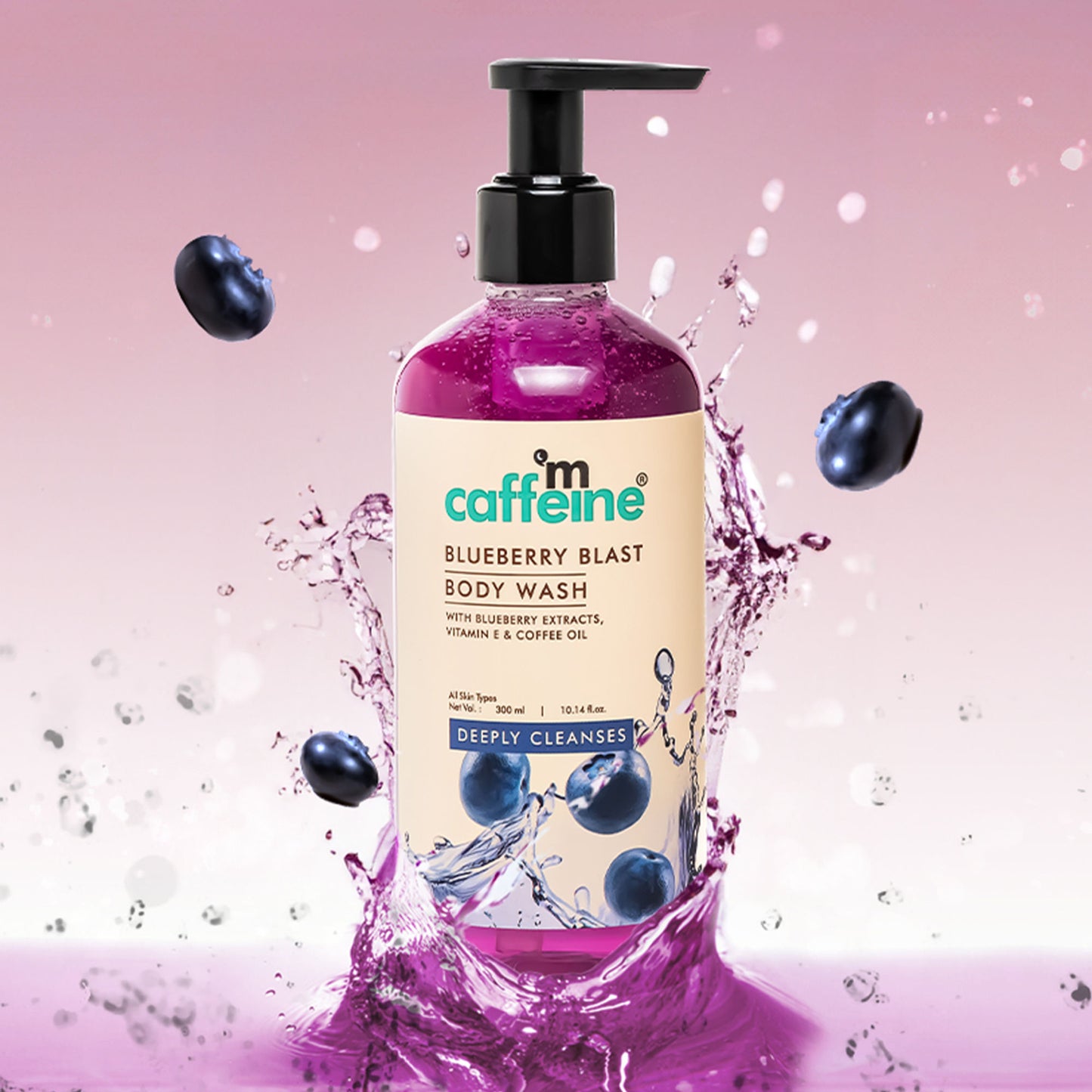 MCaffeine Blueberry Blast Body Wash With Fruity Fresh Blueberry Aroma, Deep Cleansing For Soft Skin