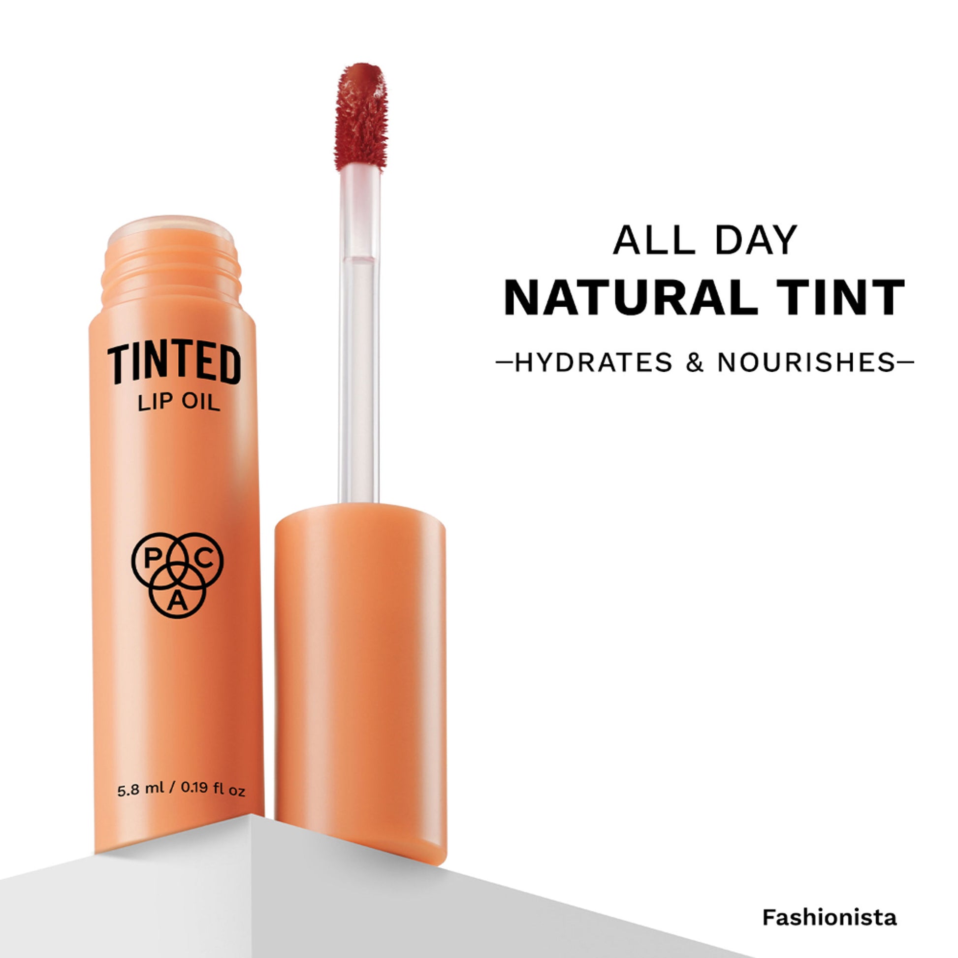 PAC Tinted Lip Oil - Hydrating Lip Oil, Non Greasy Glossy Finish, Subtle Natural Tint - Fashionista