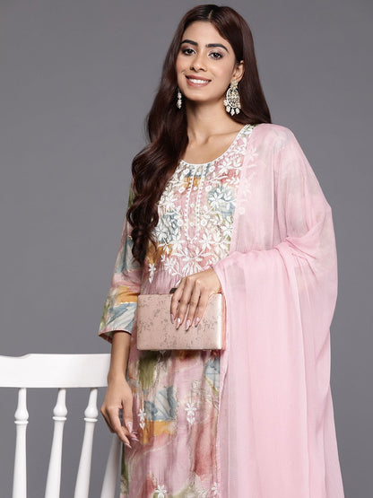 Women Embroidered Regular Thread Work Kurta with Trousers & Dupatta