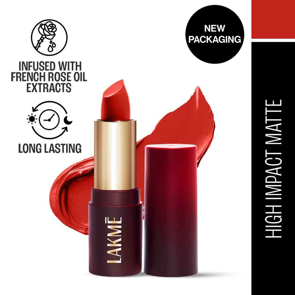 Lakme Forever Matte Lipstick, Made With French Rose Oil Extracts - Red Rose