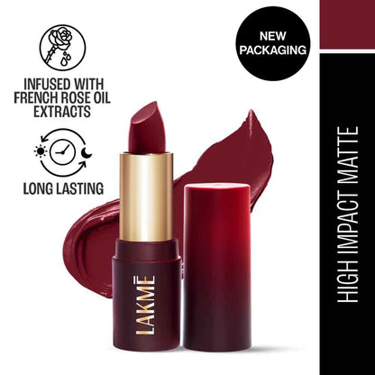 Lakme Forever Matte Lipstick, Made With French Rose Oil Extracts - Plum Obsession