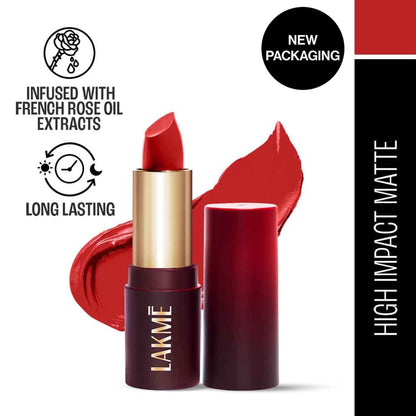 Lakme Forever Matte Lipstick, Made With French Rose Oil Extracts - Red Blaze