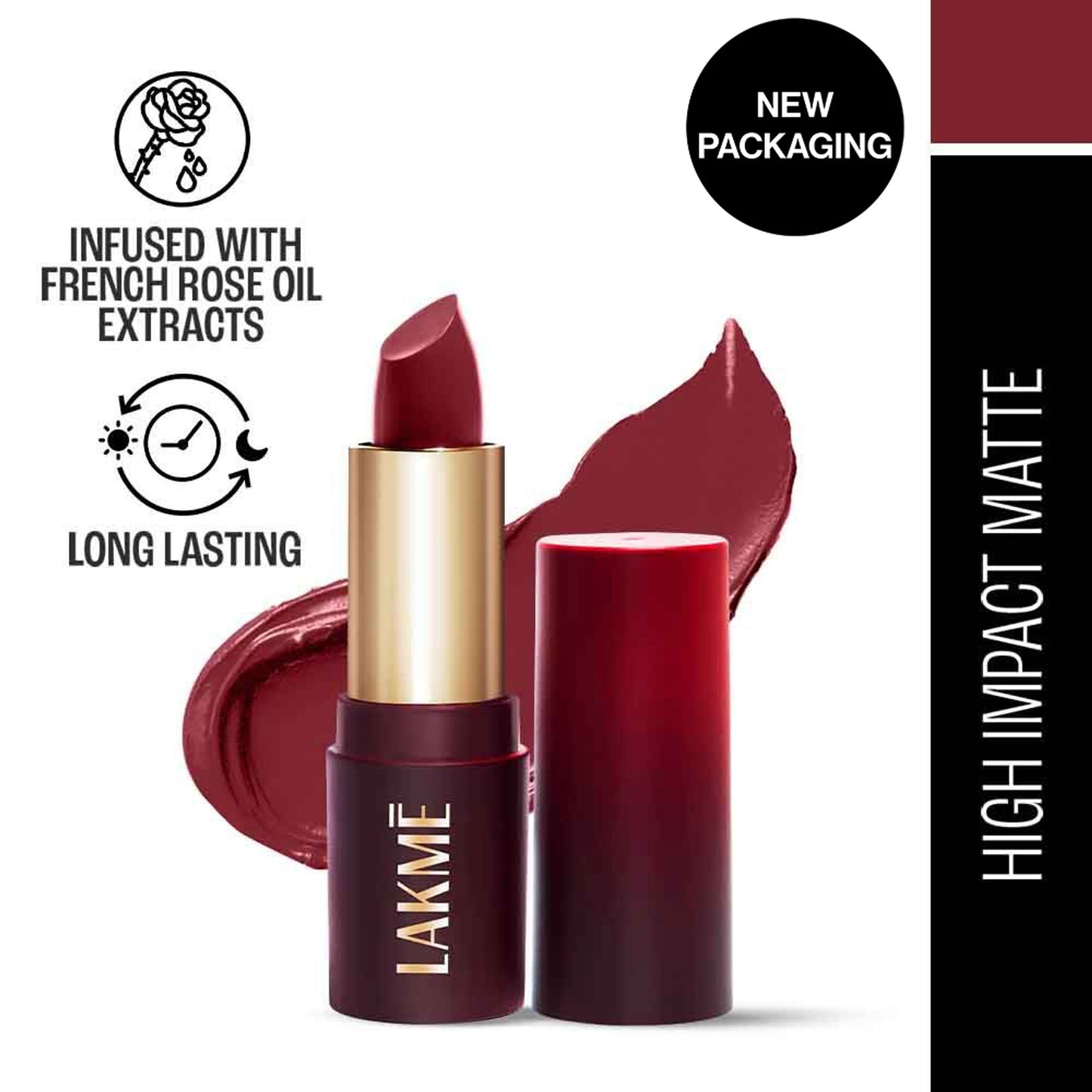 Lakme Forever Matte Lipstick, Made With French Rose Oil Extracts - Burgundy Bloom
