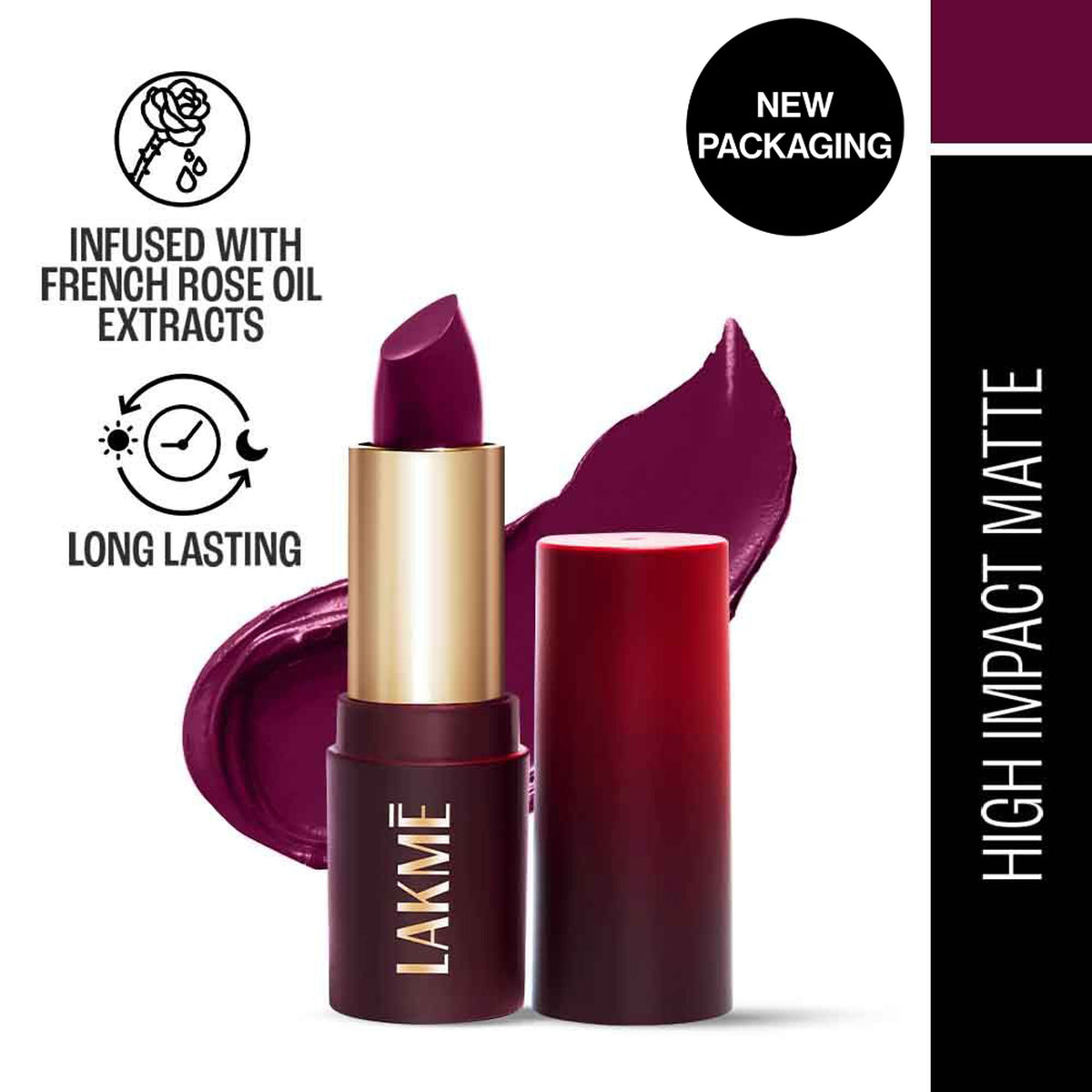 Lakme Forever Matte Lipstick, Made With French Rose Oil Extracts - Purple Diamond