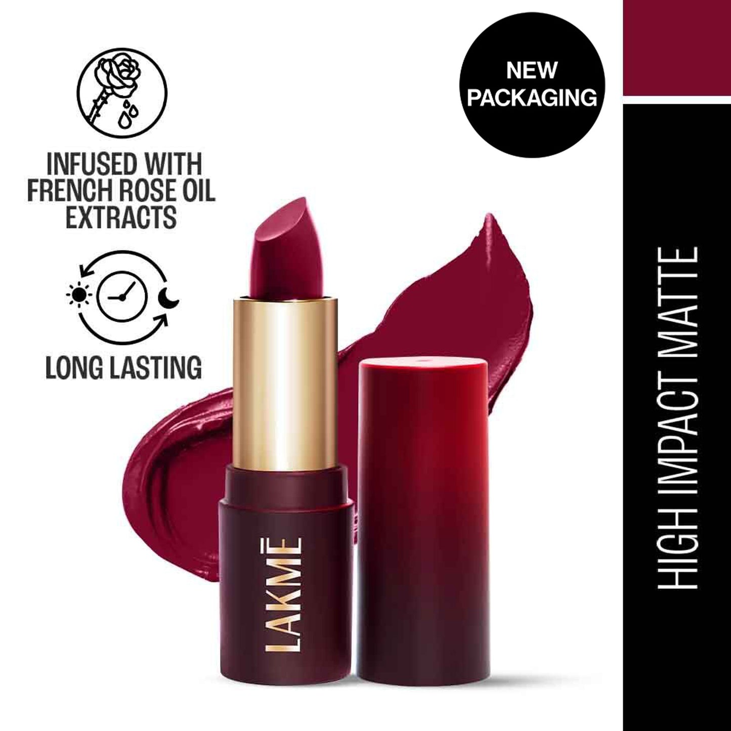 Lakme Forever Matte Lipstick, Made With French Rose Oil Extracts - Red Crimson