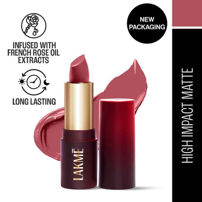Lakme Forever Matte Lipstick, Made With French Rose Oil Extracts - Pink Flamingo