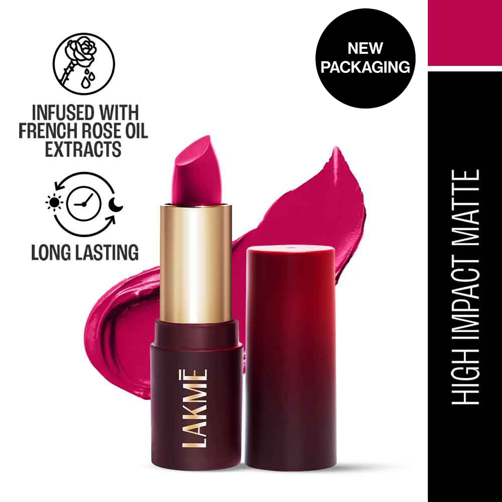 Lakme Forever Matte Lipstick, Made With French Rose Oil Extracts - Pink Petal