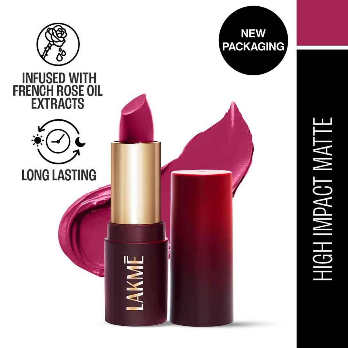Lakme Forever Matte Lipstick, Made With French Rose Oil Extracts - Pink Unicorn