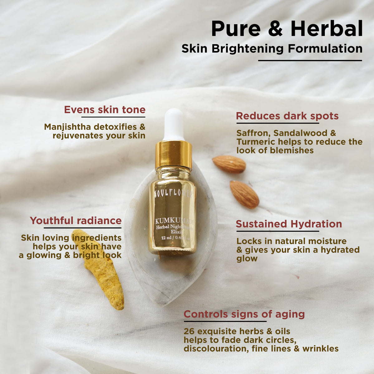 Soulflower Kumkumadi Tailam Saffron Night Serum Face Oil for Skin Glow, Anti Aging, Dark Spots